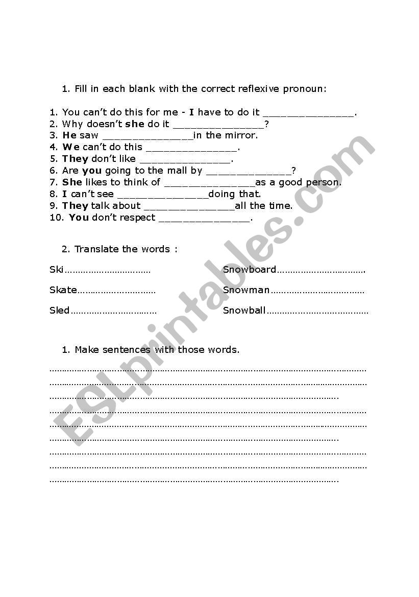 Reflexive pronouns worksheet