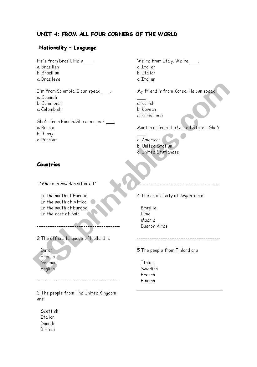 Vocabulary countries worksheet