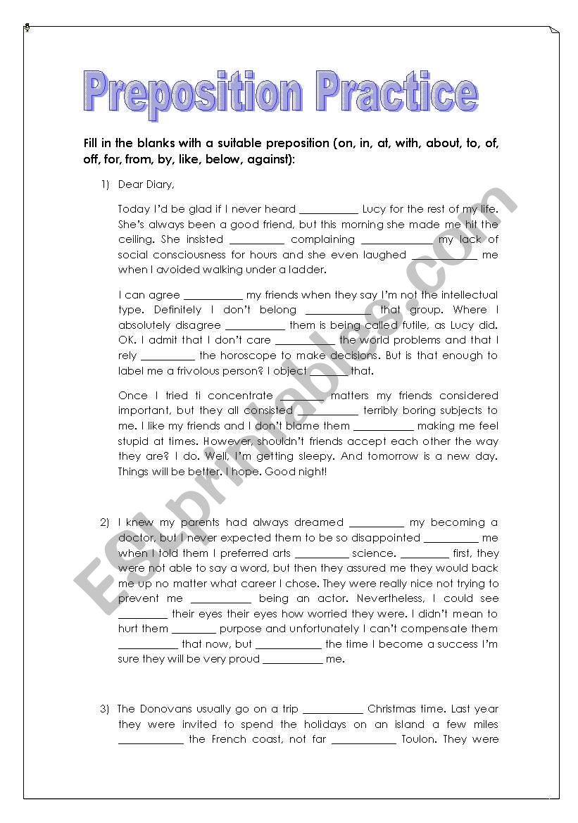 Preposition Practice worksheet