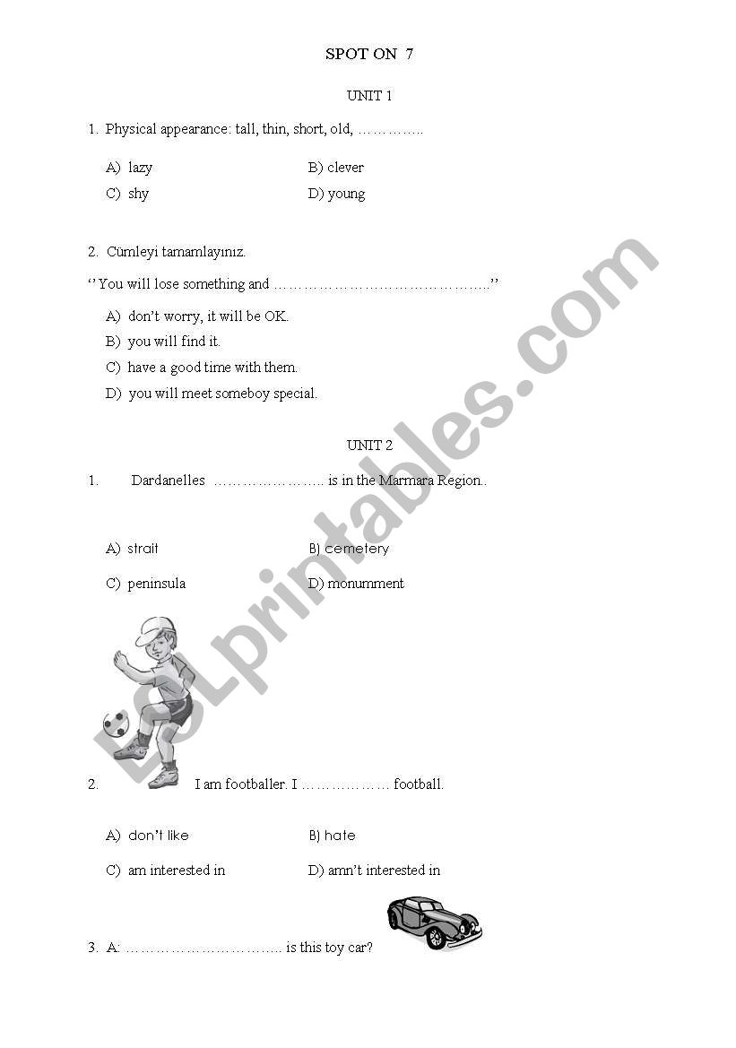 tests for 7th grade 1 worksheet