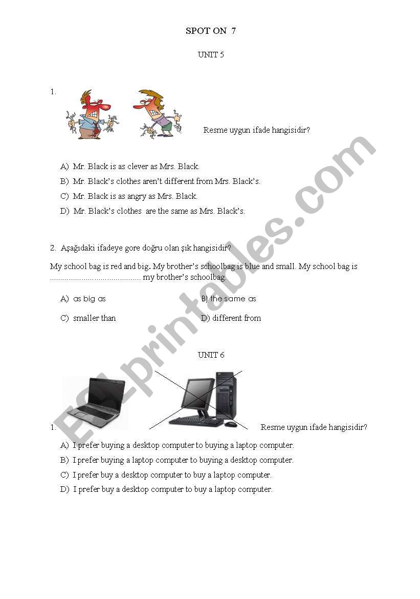 tests for 7th grade 2 worksheet