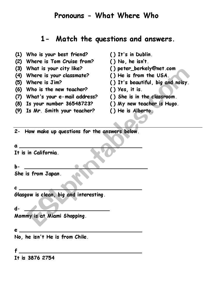 Pronouns worksheet