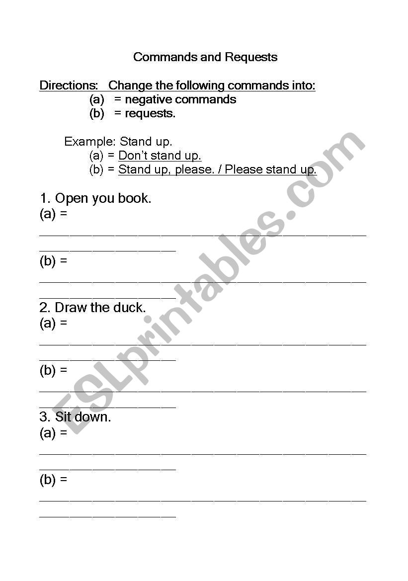 Commands and Requests worksheet