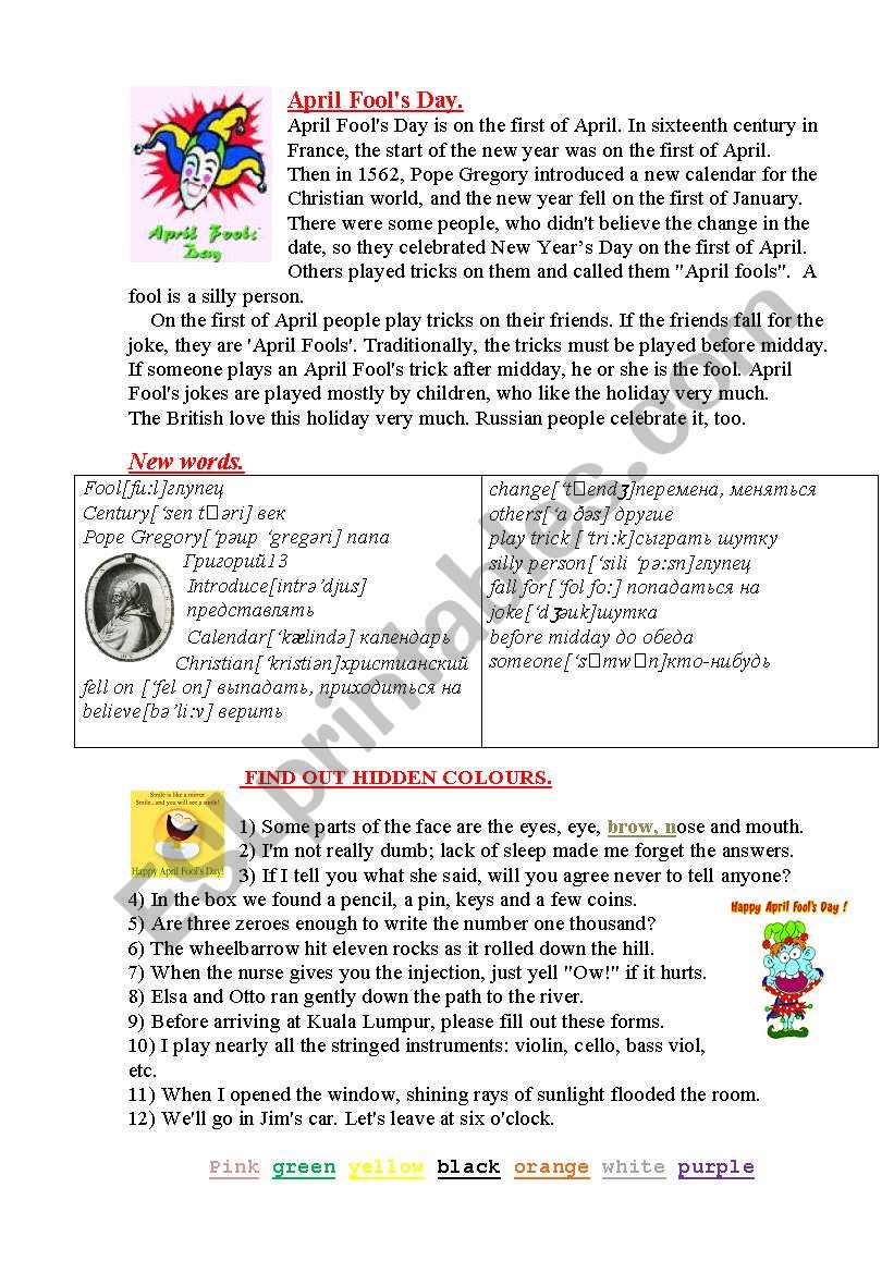 April Fool´s Day - ESL worksheet by Bulygina