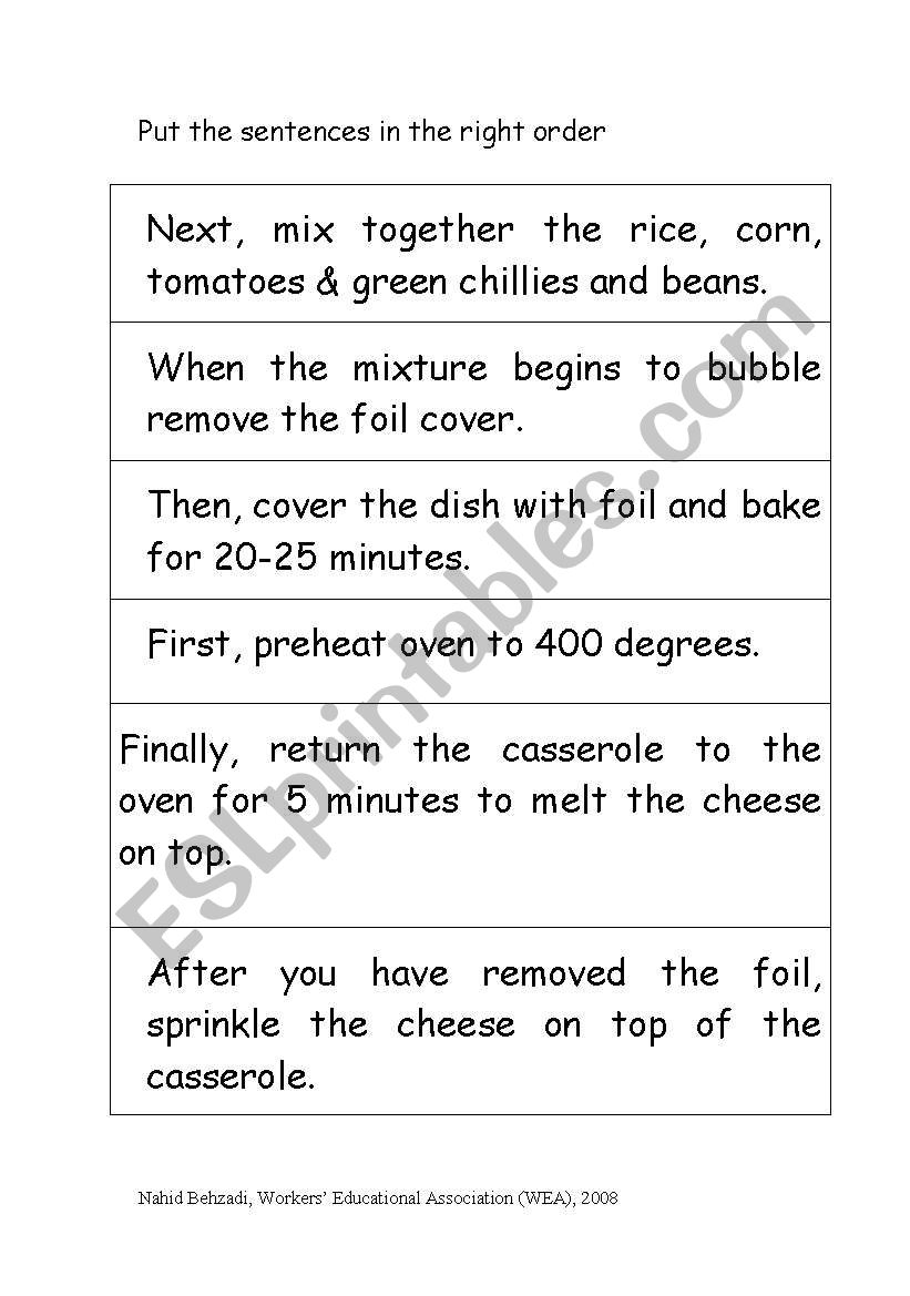 A recipe worksheet