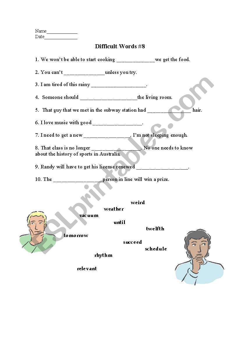 Difficult Words #8 worksheet