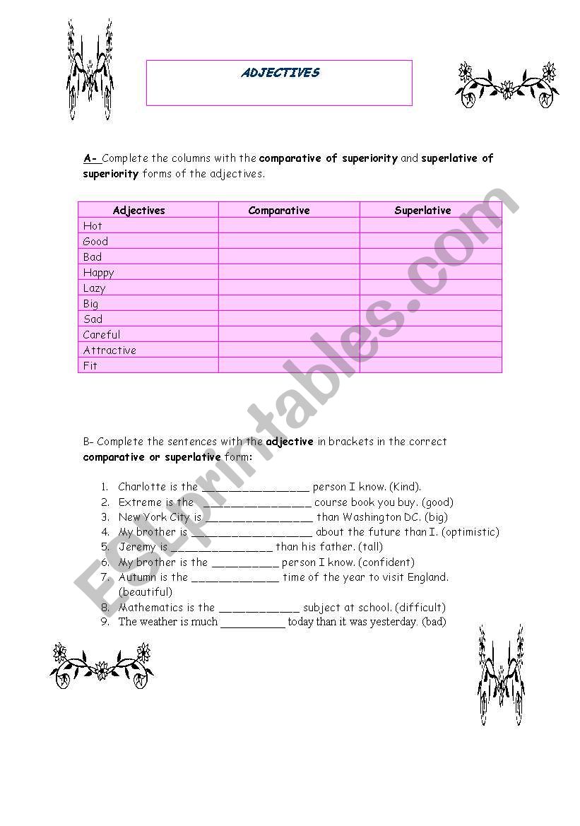 Adjectives worksheet