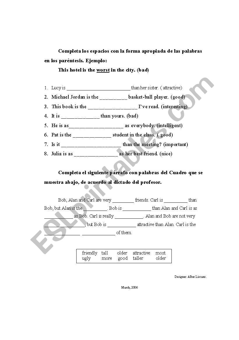 Comparative and superlative worksheet