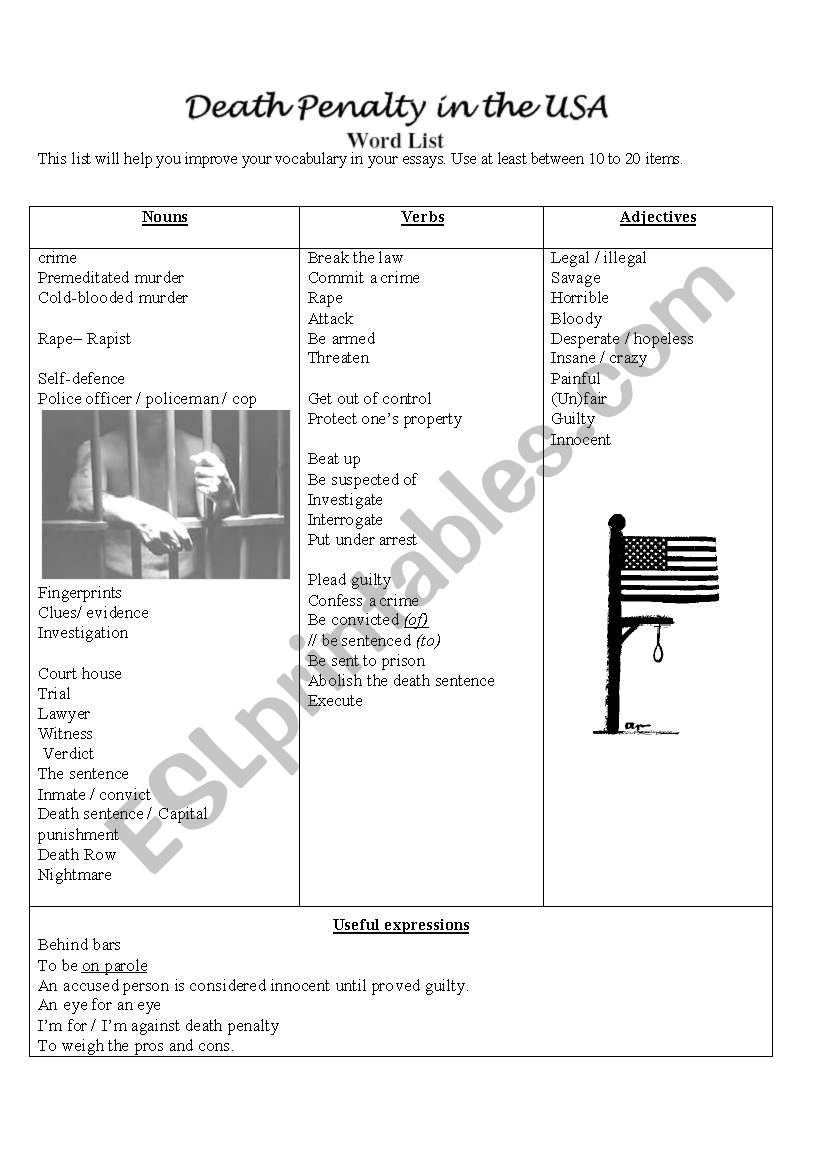 Death Penalty Useful Vocabulary ESL Worksheet By Lud59