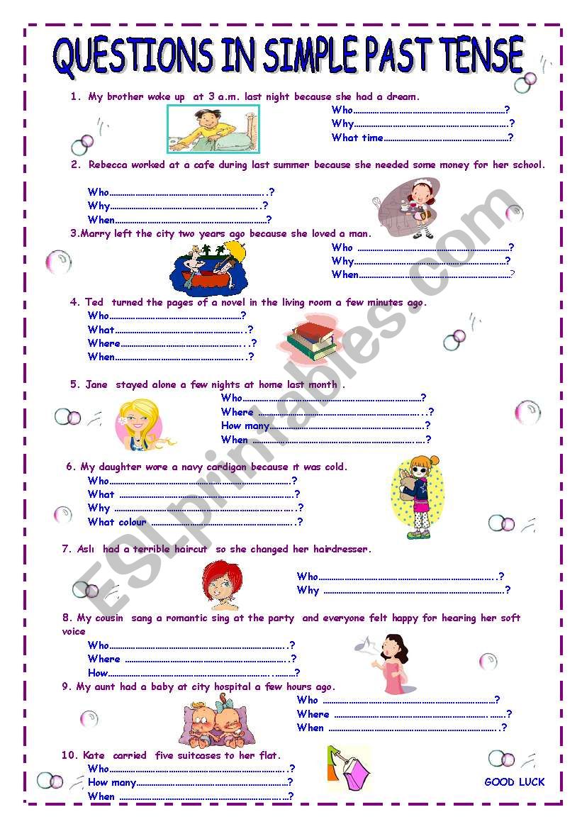 Simple Past Tense Simple Past Tense Questions English Esl Worksheets 