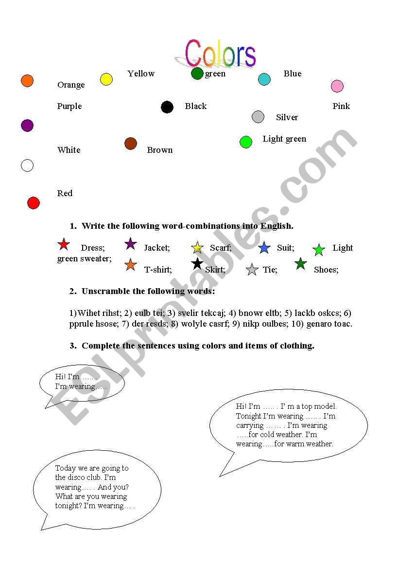 Colors worksheet