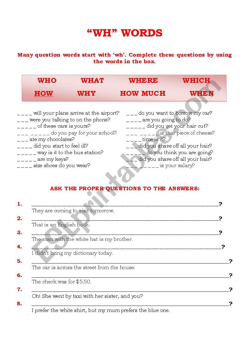 ´WH´ words. - ESL worksheet by Miriane