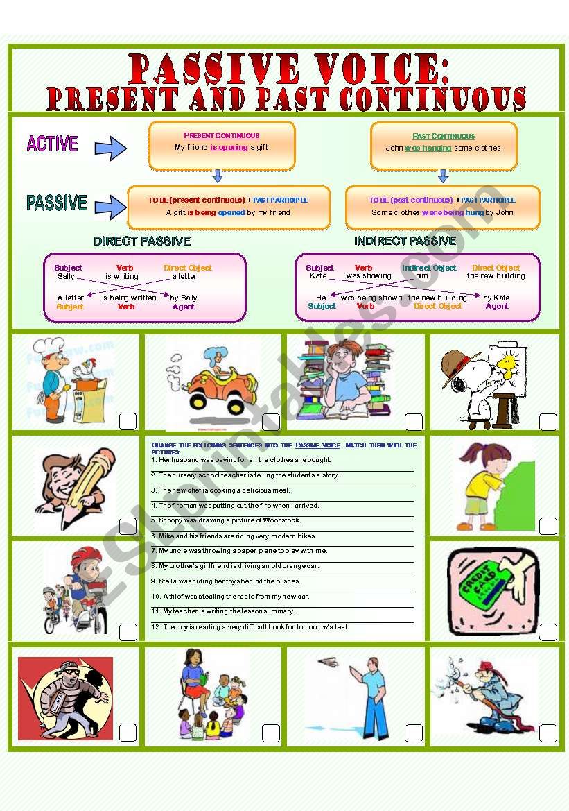 Passive Voice Present And Past Continuous ESL Worksheet By Paula esl