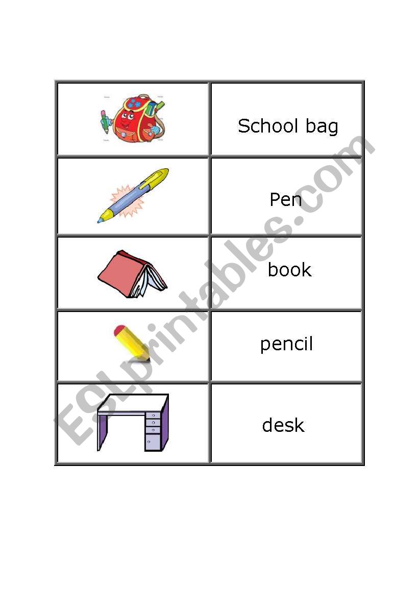 English worksheets: school things pairs