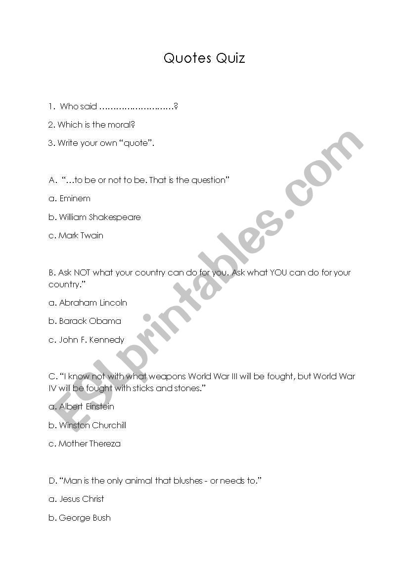 Quotes Quiz worksheet