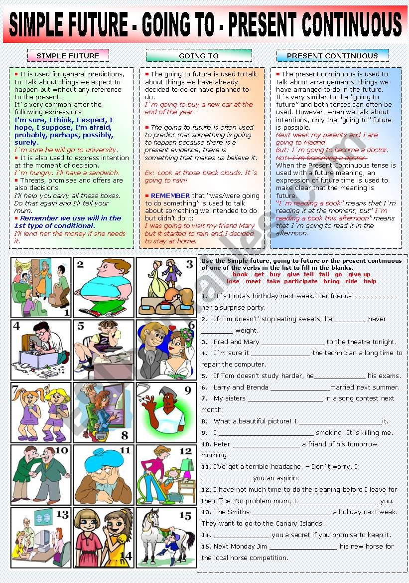 SIMPLE FUTURE GOING TO PRESENT CONTINUOUS ESL Worksheet By Katiana