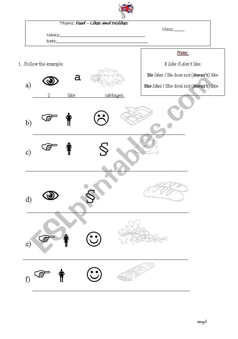 Likes and Dislikes worksheet