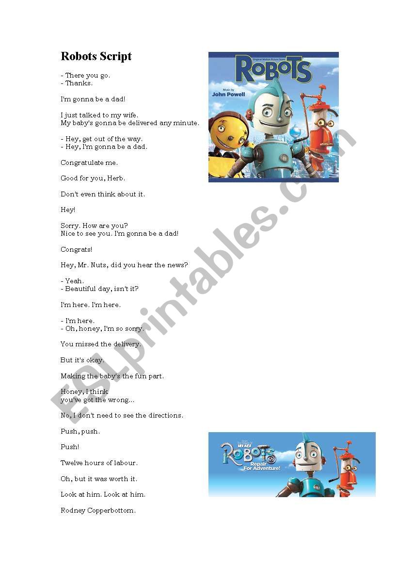 Robots Script Comprehension worksheet