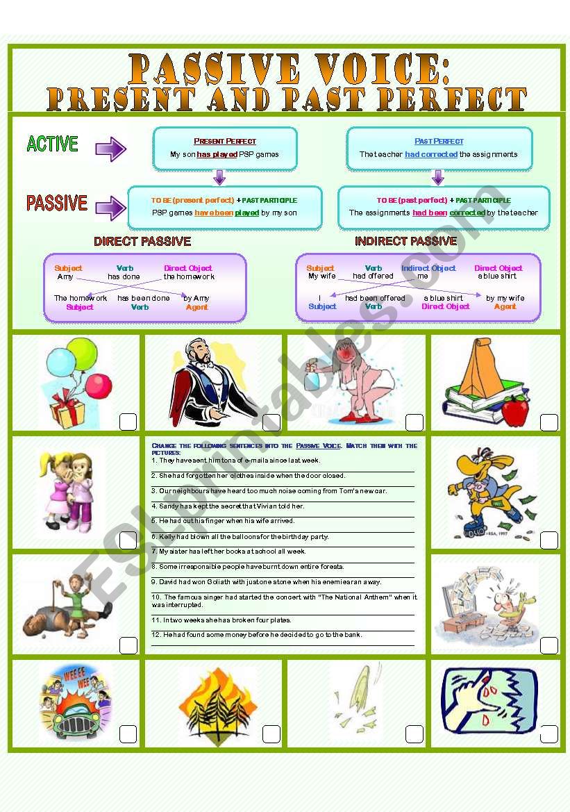 Passive Voice Present And Past Perfect ESL Worksheet By Paula esl