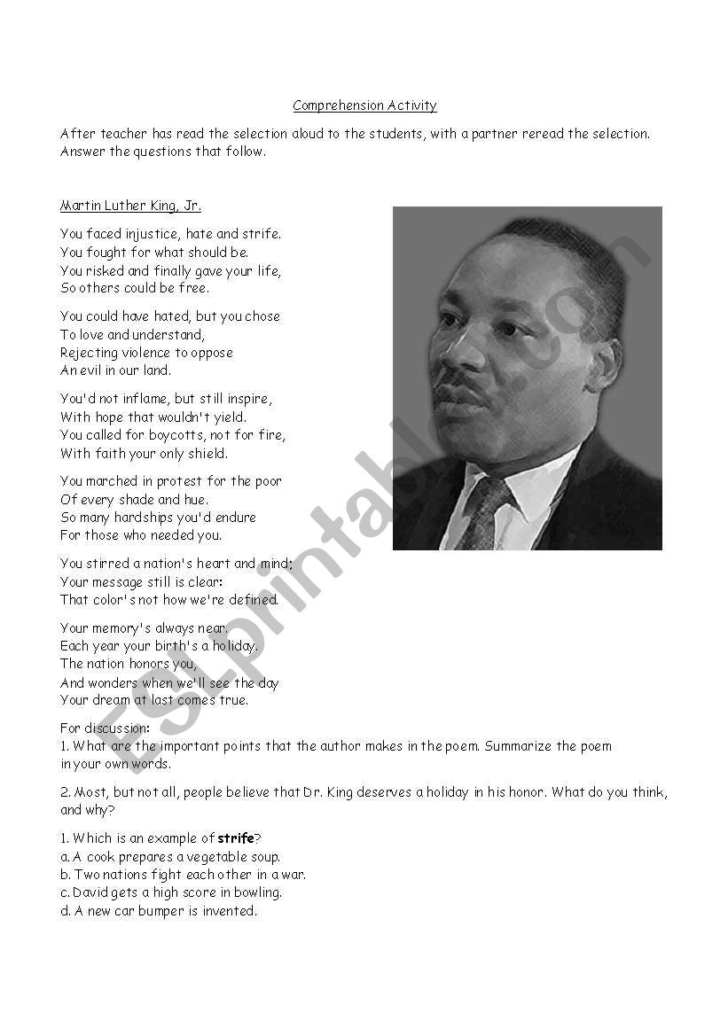 Martin Luther King worksheet