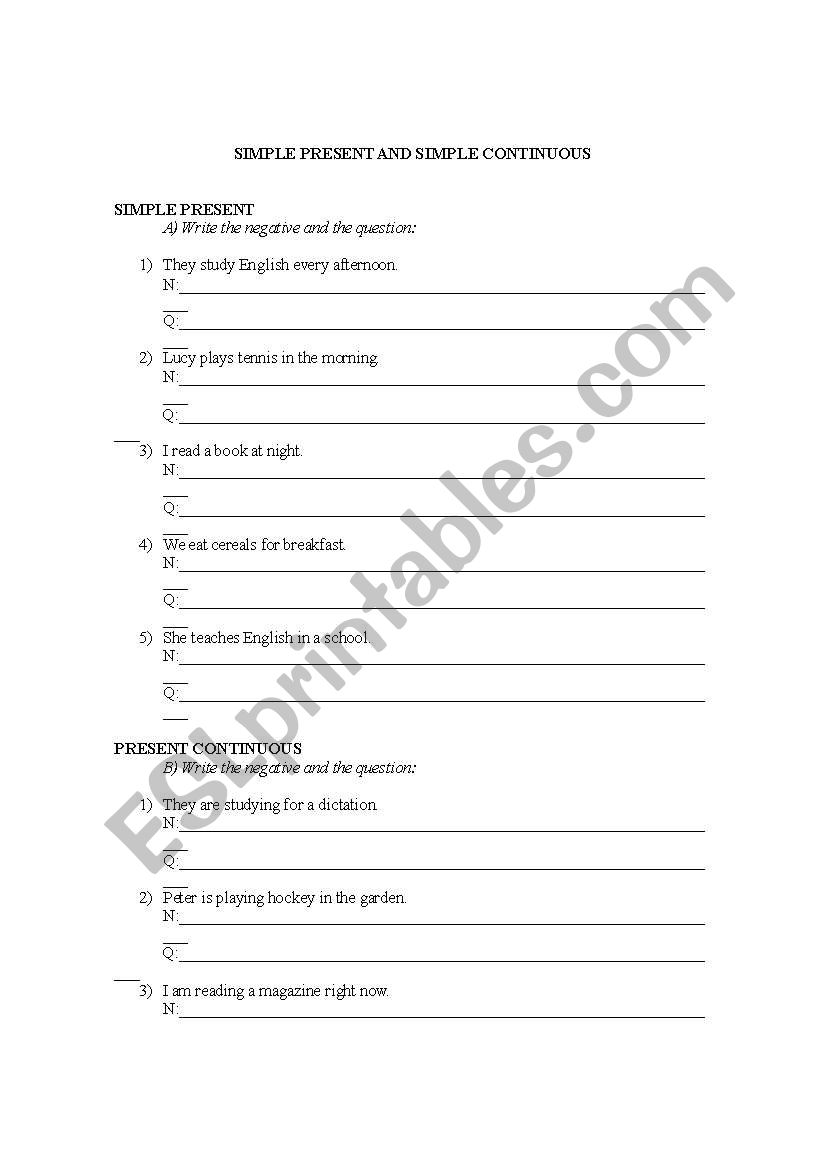 Present Simple and Continuous worksheet