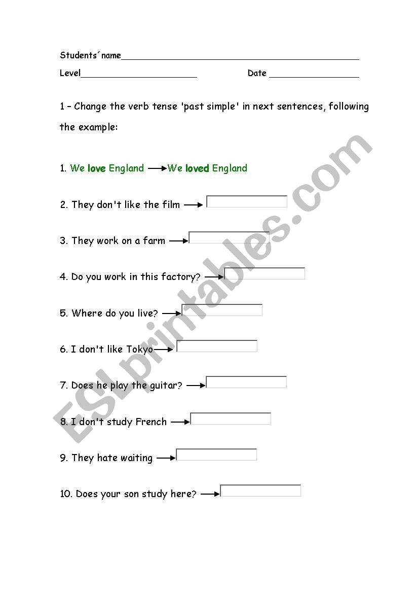  simple past  worksheet