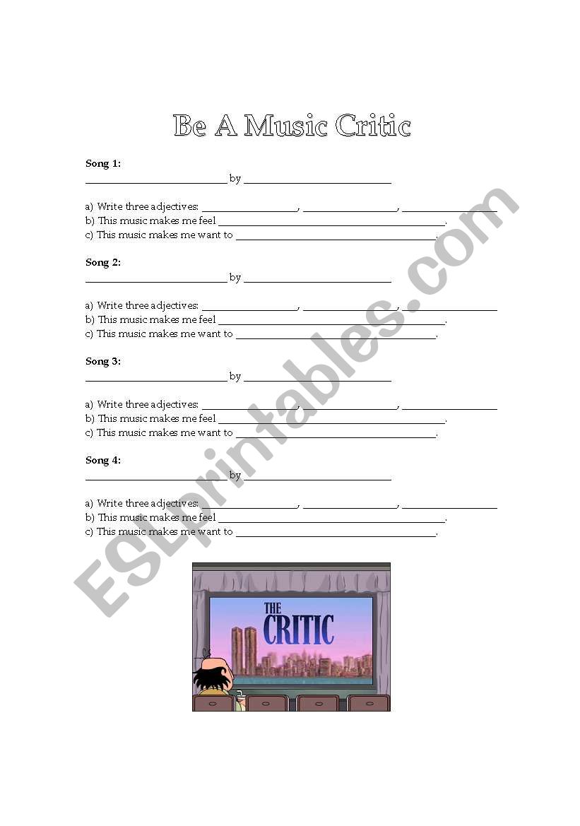 Be a music critic! worksheet