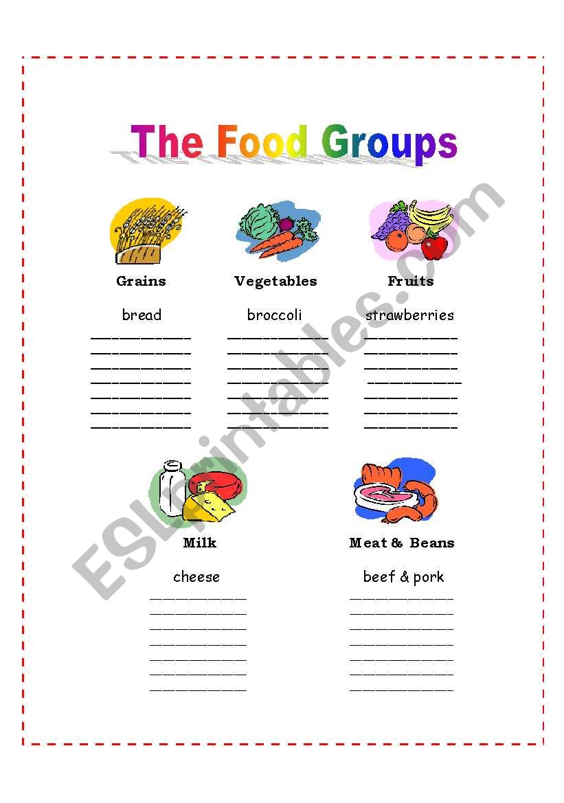 The 5 Food Groups - ESL worksheet by nalawood