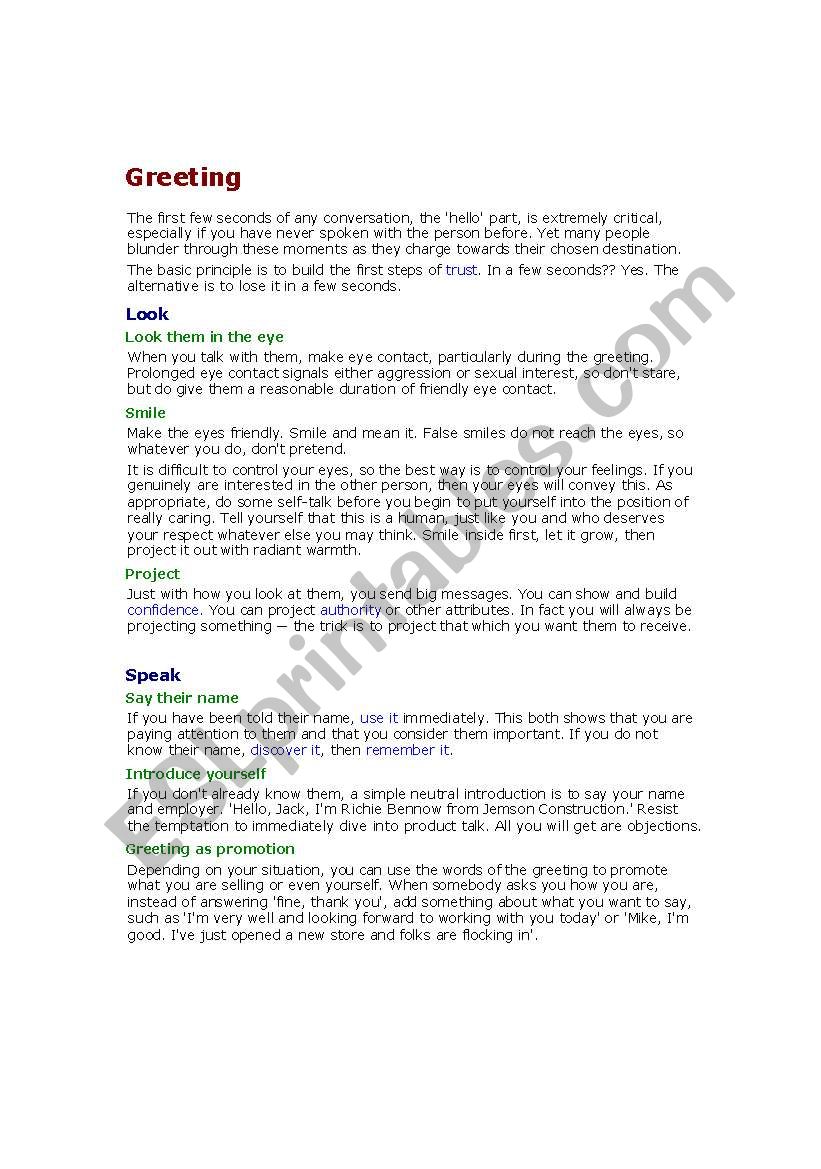 Greeting worksheet