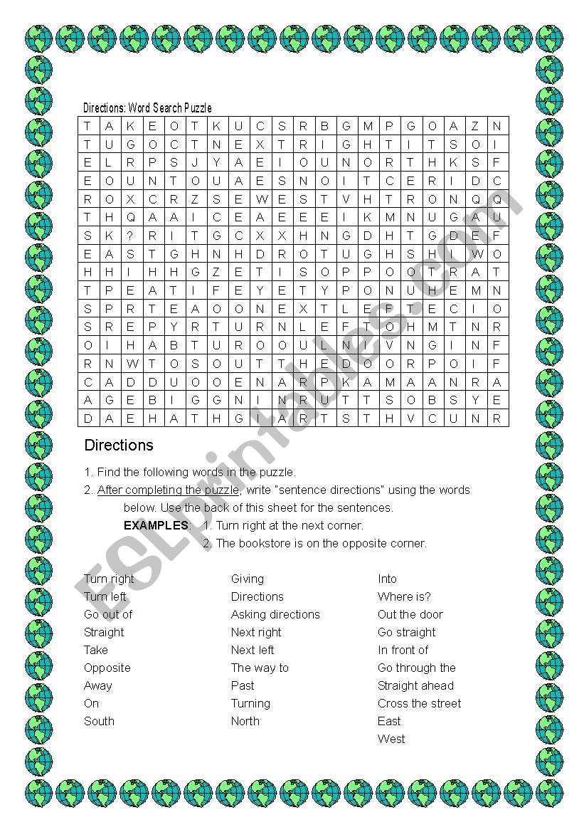  Giving Directions Word Search ESL Worksheet By Cbkiryk