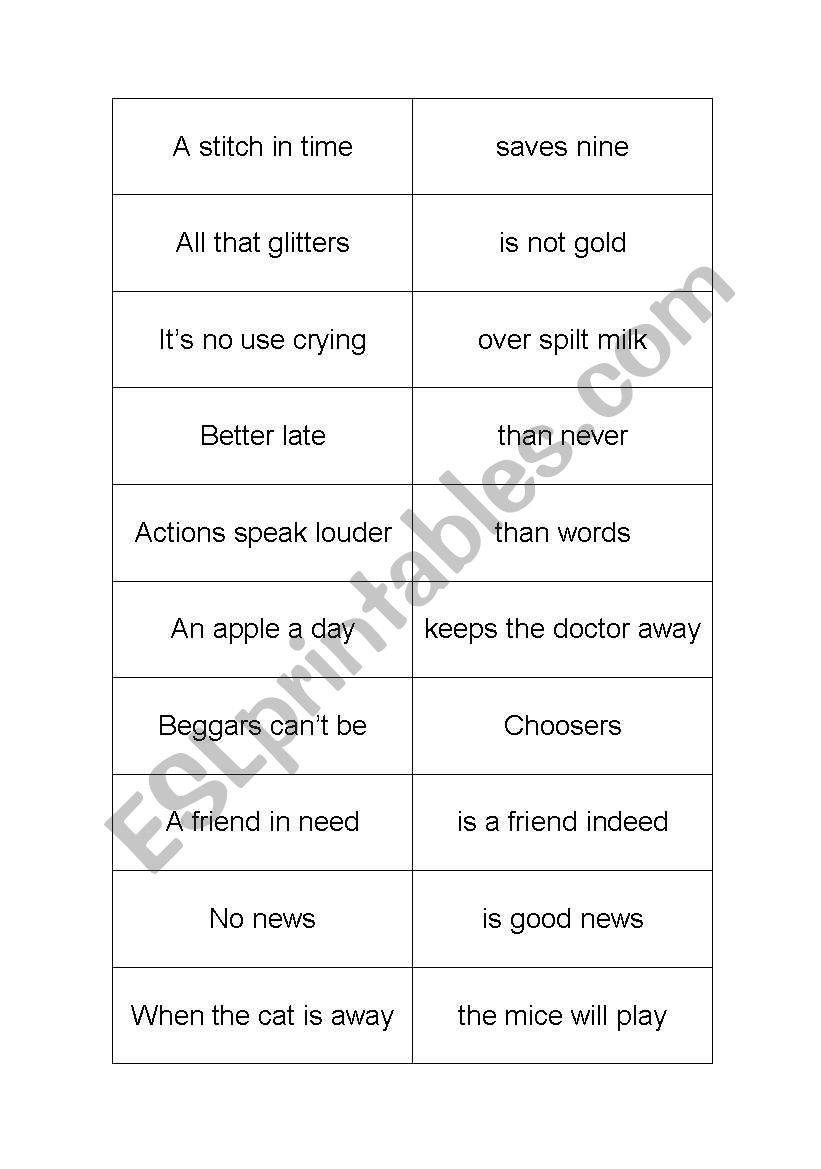 Proverbs to make pairs worksheet