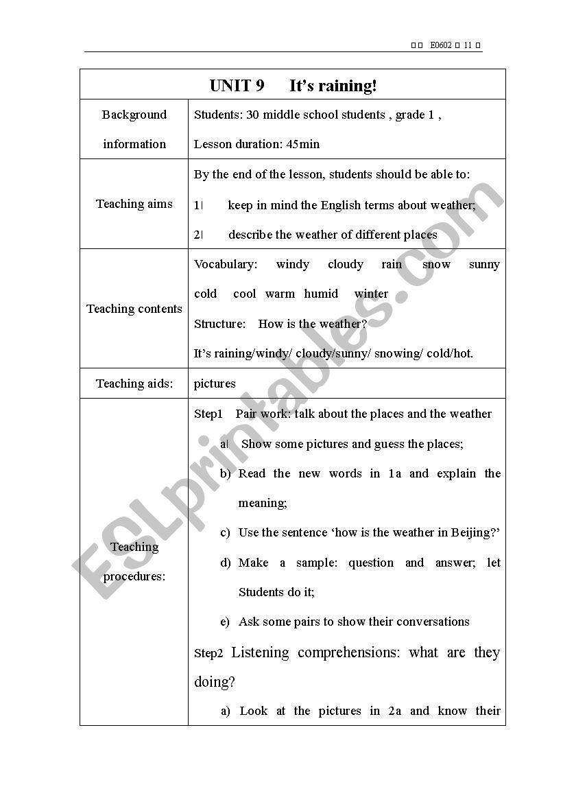 It is raining! worksheet