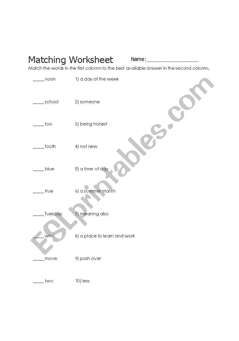 Vocab worksheet