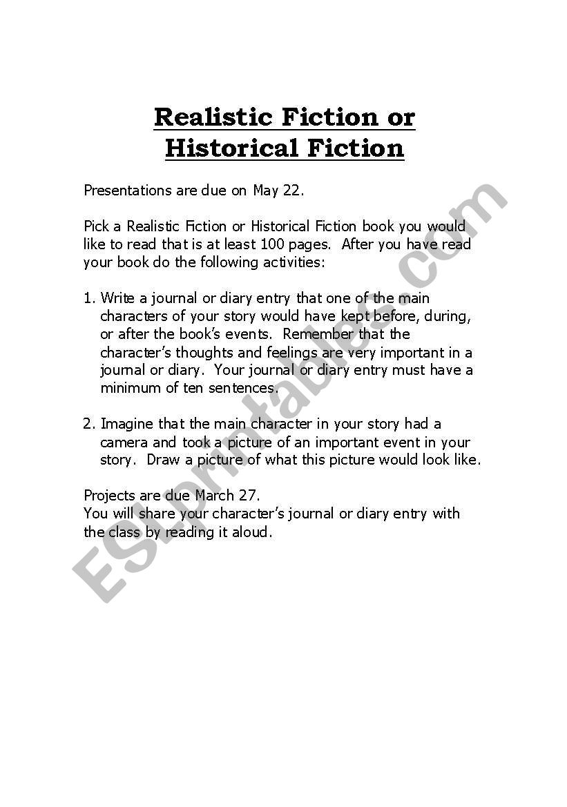 Realistic Fiction or Historical Fiction Book Project