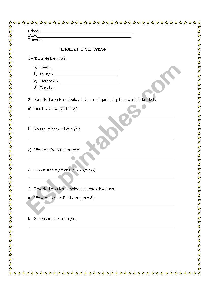 EVALUATION worksheet