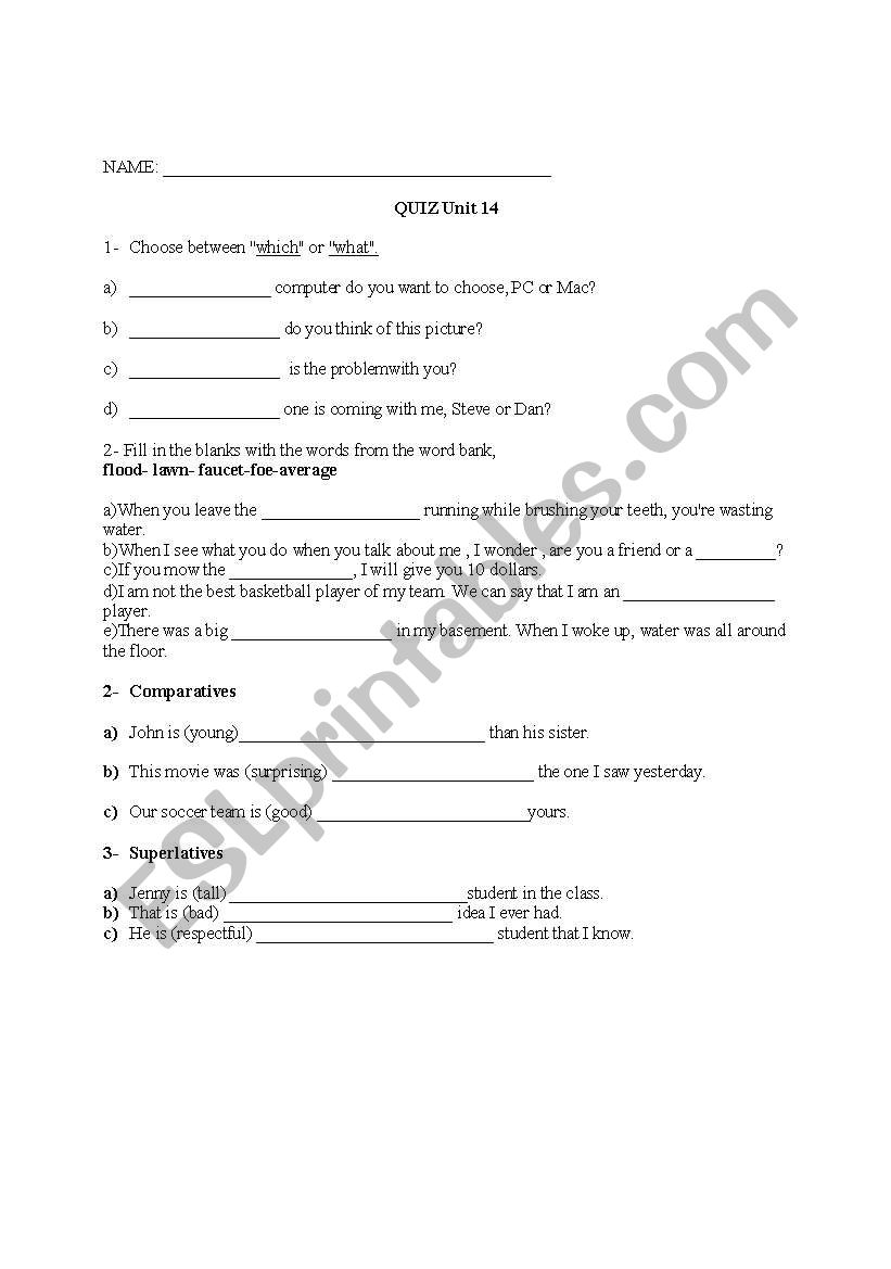 quiz H2o worksheet