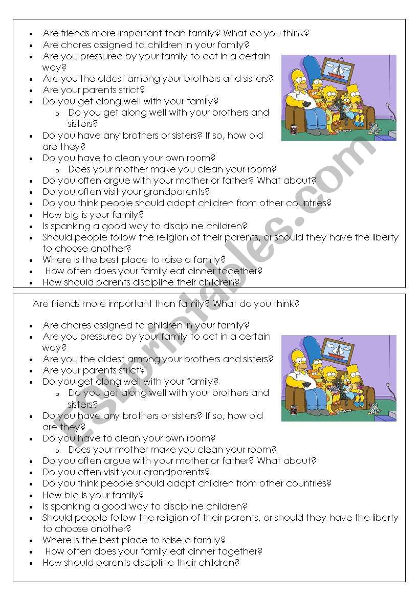 Family Discussion ESL Worksheet By Camilapistache