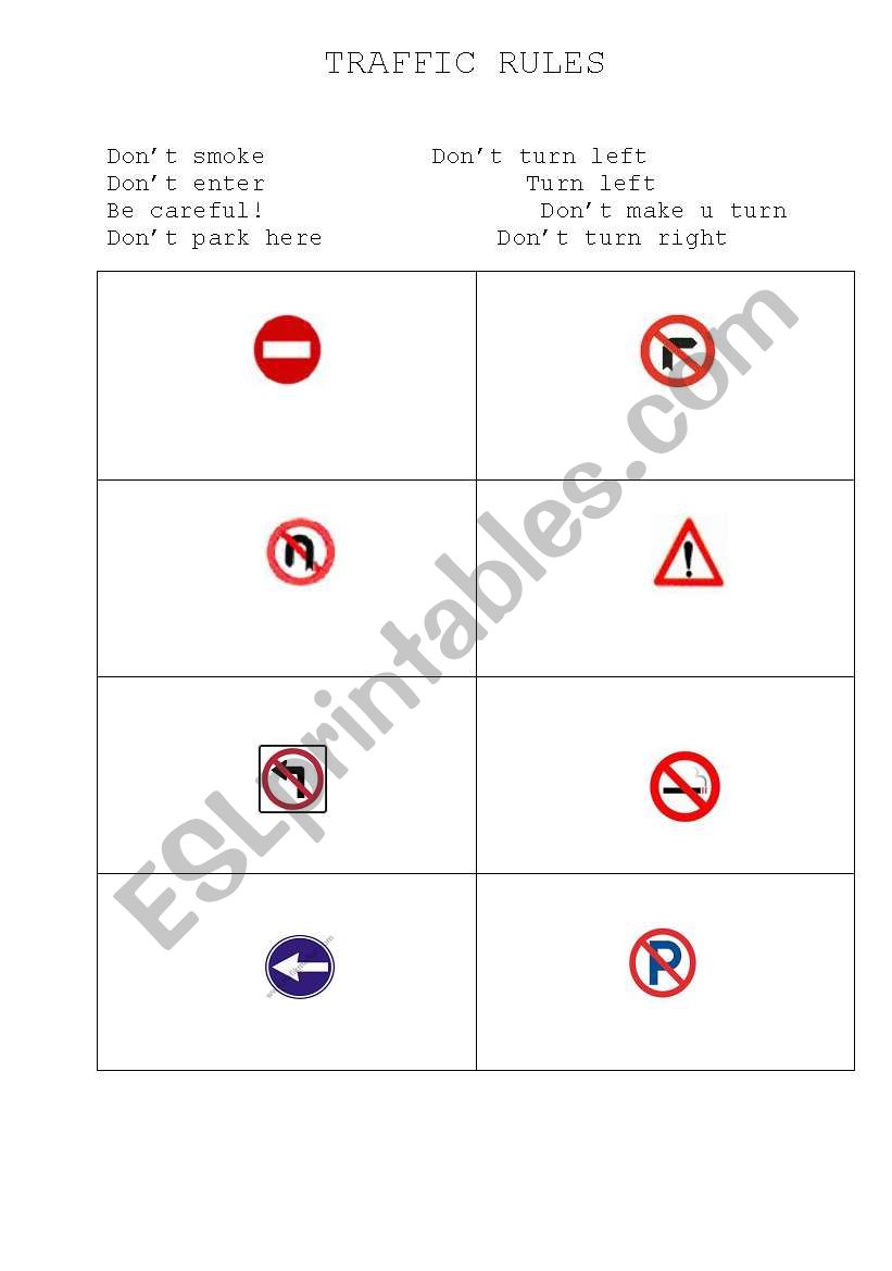 English Worksheets Traffic Rules