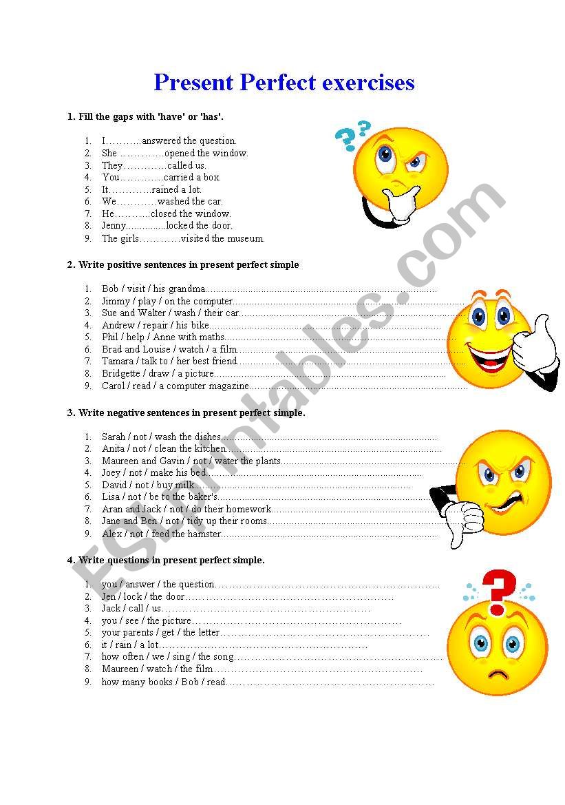 Present Perfect Exercises - ESL worksheet by matig