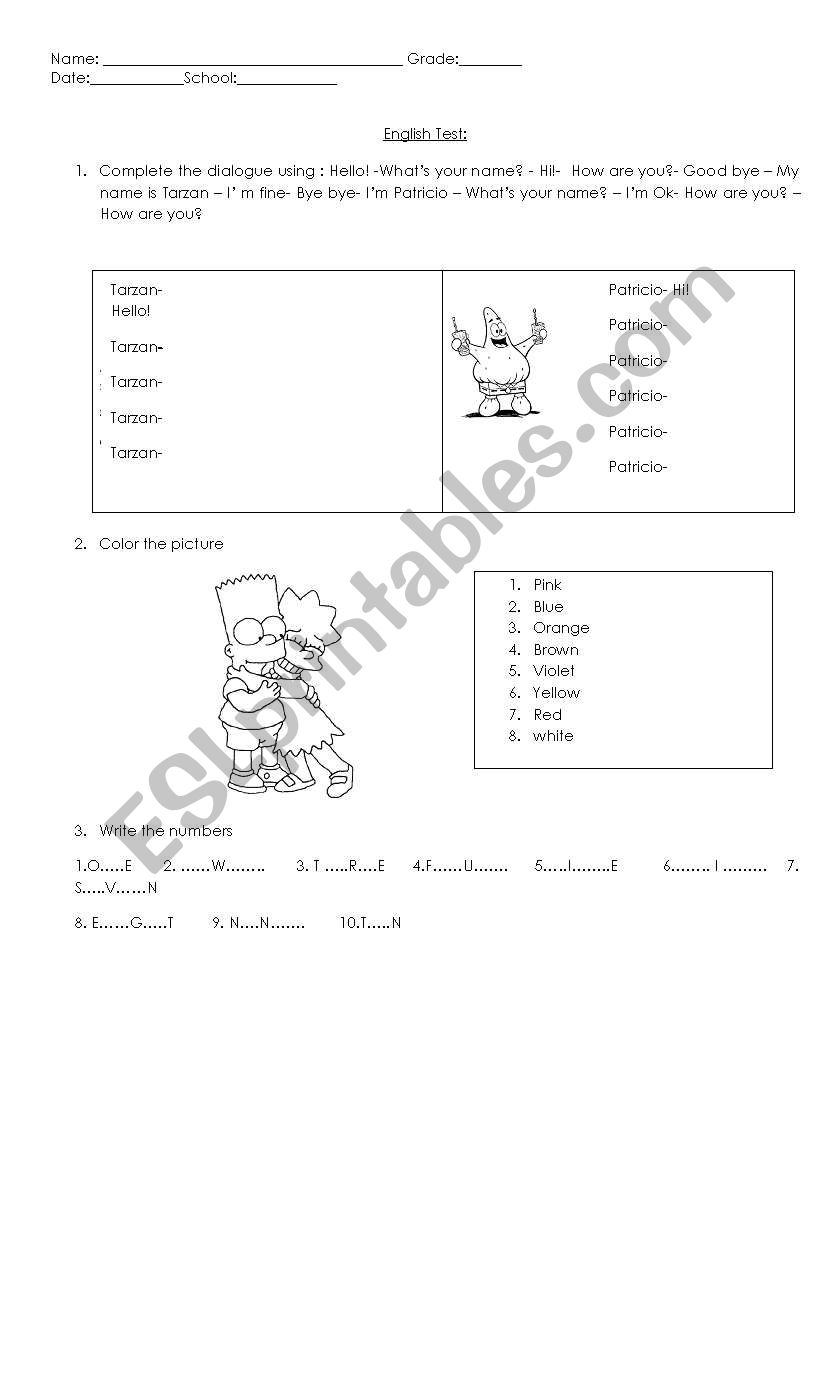 Easy test worksheet