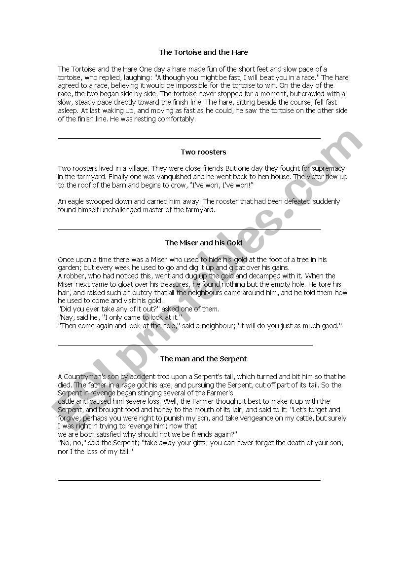 Fables worksheet