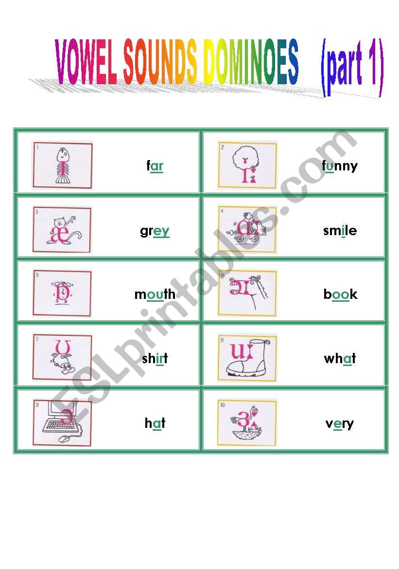 vowel sounds domino game  1/2 worksheet