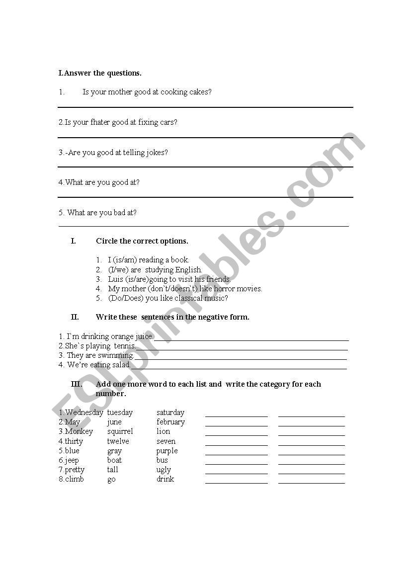 general review worksheet