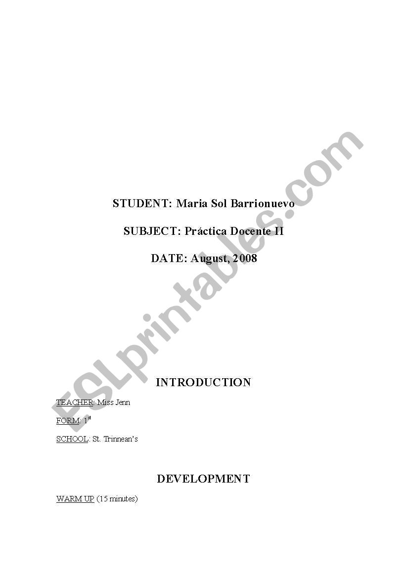 Observation Report 1st Form worksheet