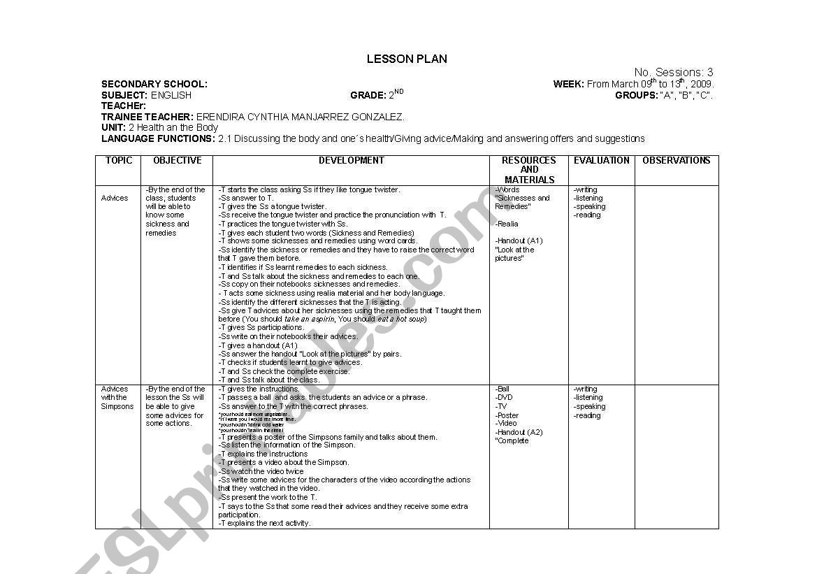 lesson planning worksheet