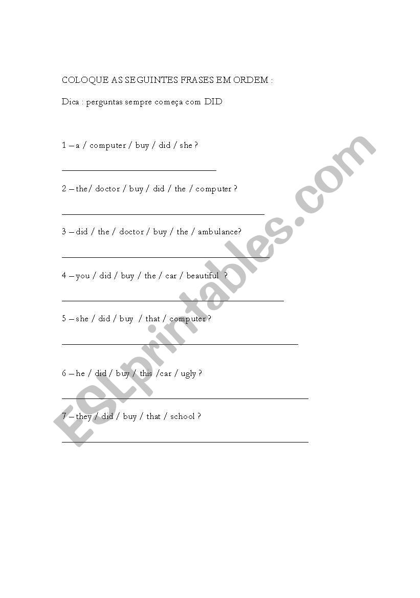 exercises in the past worksheet