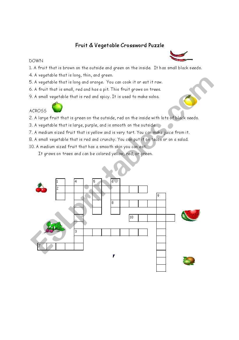 Fruit and Veggie Crossword worksheet