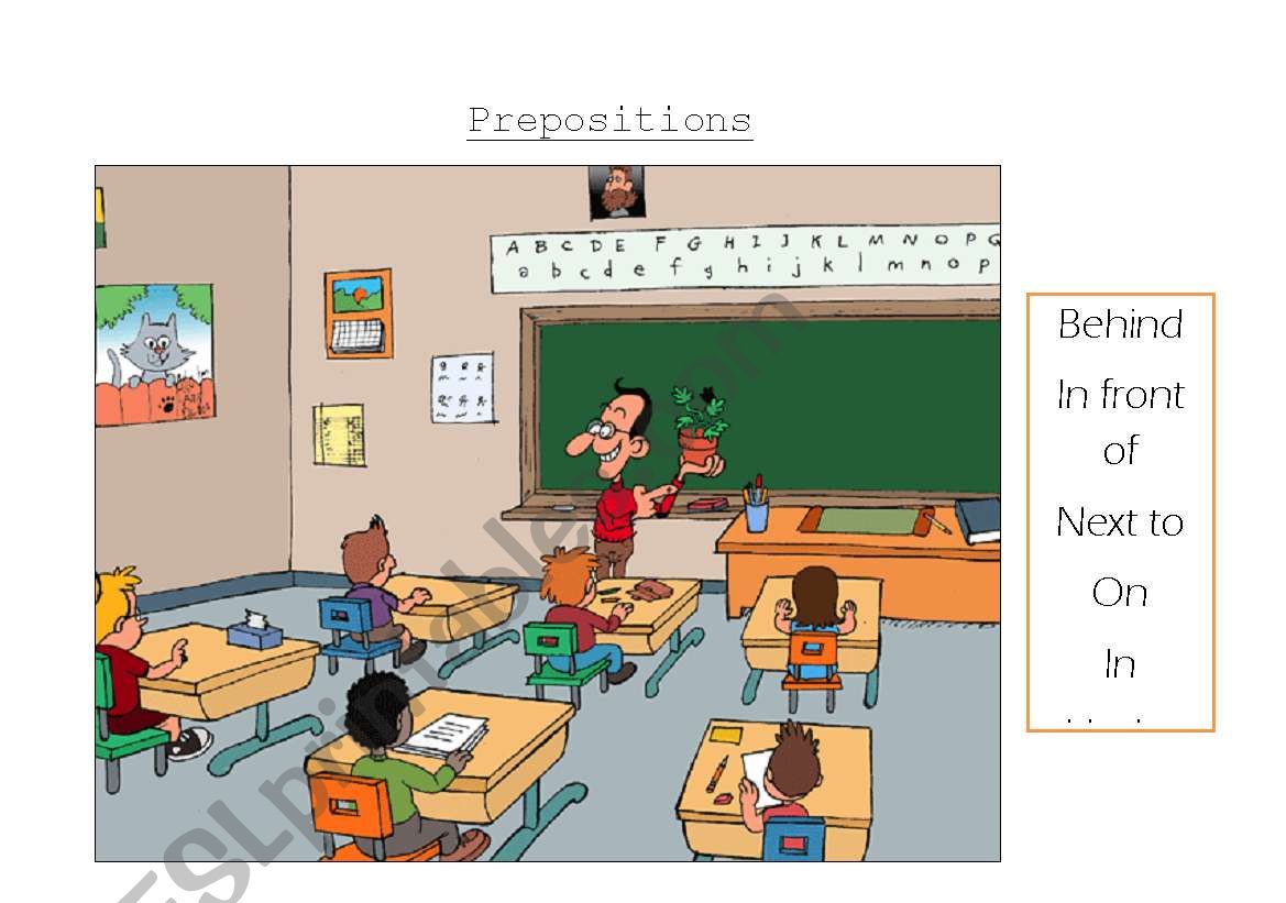 prepositions in the classroom worksheet