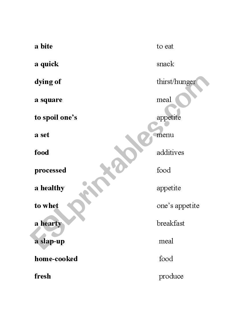 Food Collocations - phrases used to talk about food and eating.