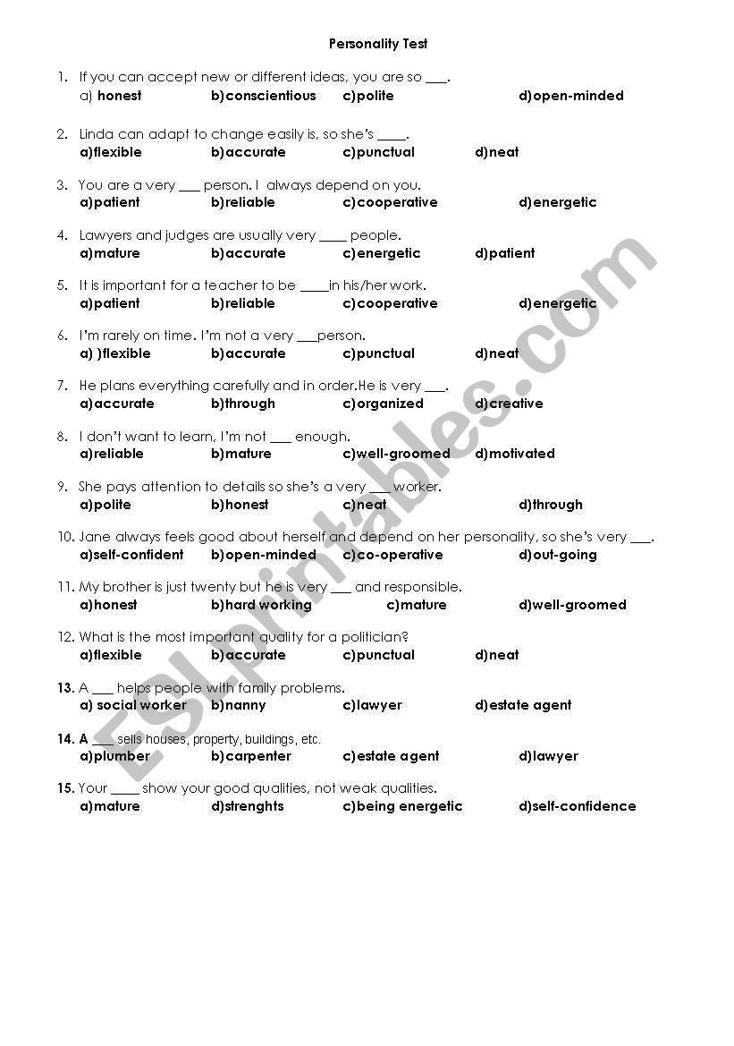 Personality worksheet